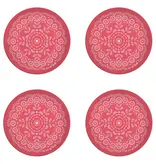 Pink with Flower Pattern Plastic Plates, Set of 4