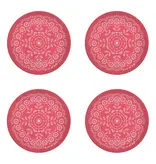 Pink with Flower Pattern Plastic Plates, Set of 4