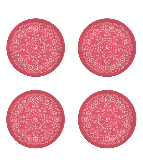 Pink with Flower Pattern Plastic Plates, Set of 4