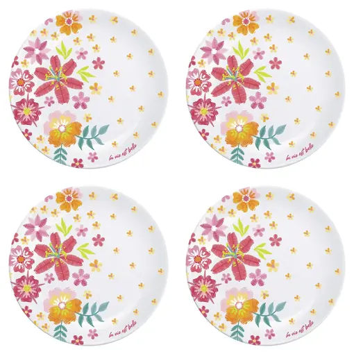 Flowers Plastic Plates 28cm, Set of 4
