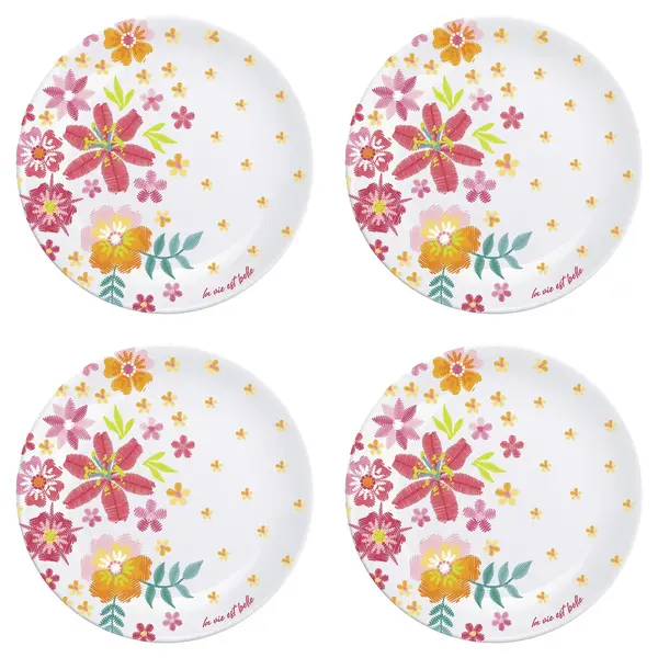 Flowers Plastic Plates 28cm, Set of 4