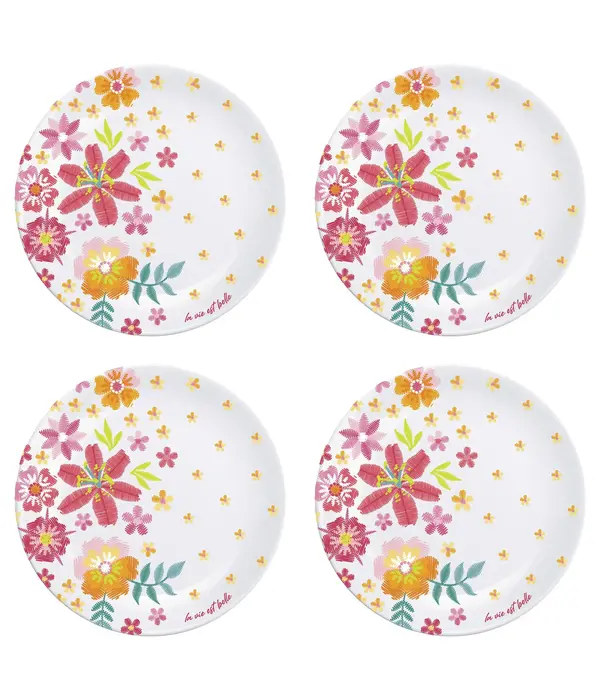 Assiettes en plastique fleuries 28cm, ens/4