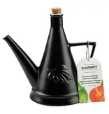 Ceramic Stoneware Oil Cruet with Cork Stopper, Matte Black