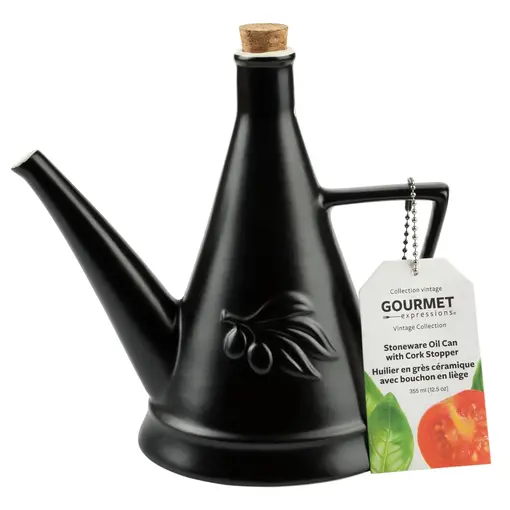 Ceramic Stoneware Oil Cruet with Cork Stopper, Matte Black