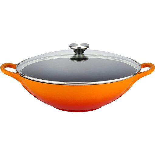 Le Creuset Wok avec couvercle en vitre Flamme, 4.8L Le Creuset