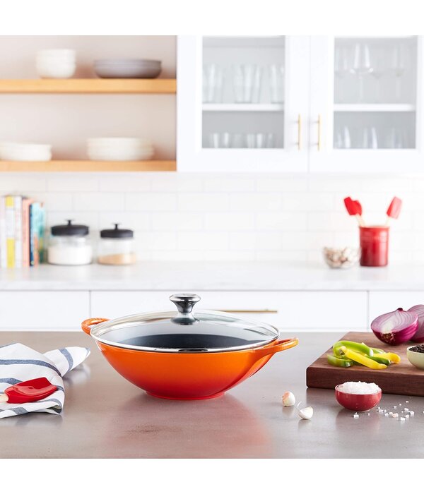 Le Creuset Wok avec couvercle en vitre Flamme, 4.8L Le Creuset