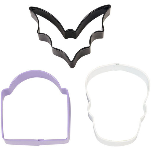 Wilton Ensemble d'emporte-pièces chauve-souris, crâne et pierre tombale, ens/3 de Wilton