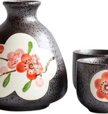 Ensemble de saké en céramique prune rouge, 3 pièces