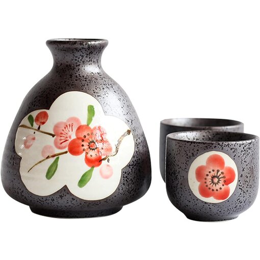 Red Plum Ceramics Sake Set, 3 Pieces