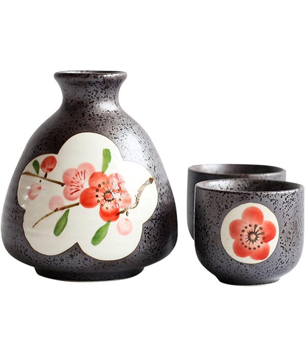 Red Plum Ceramics Sake Set, 3 Pieces