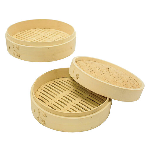 8" Bamboo Steamer with 2 Tiers and Lid
