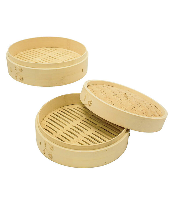 8" Bamboo Steamer with 2 Tiers and Lid
