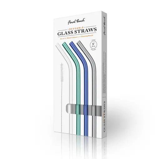 Final Touch Final Touch Reusable Glass Straws 20 cm Cold Colors, Set of 4
