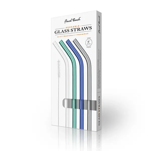 Final Touch Reusable Glass Straws 20 cm Cold Colors, Set of 4