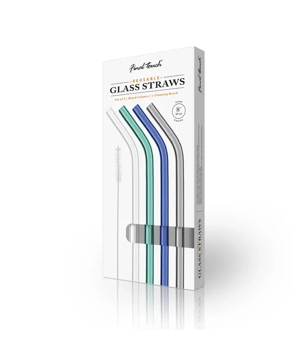 Final Touch Final Touch Reusable Glass Straws 20 cm Cold Colors, Set of 4