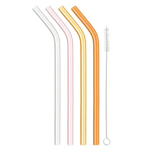 Final Touch Final Touch Reusable Glass Straws 20 cm in Warm Colors, Set of 4