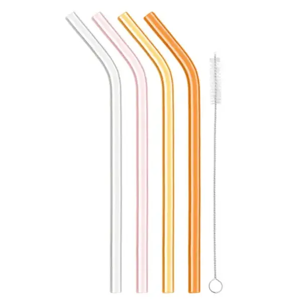 Final Touch Reusable Glass Straws 20 cm in Warm Colors, Set of 4