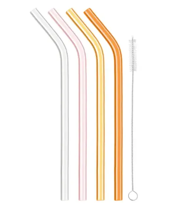 Final Touch Final Touch Reusable Glass Straws 20 cm in Warm Colors, Set of 4