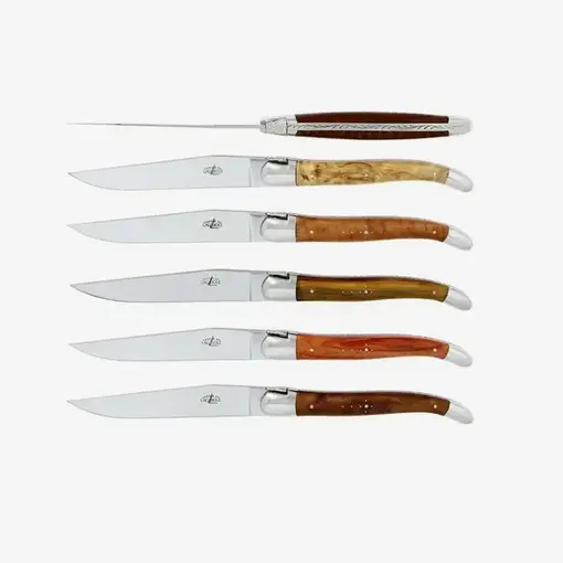 Forge de Laguiole Set of 6 Table Knives, Assorted Precious Woods