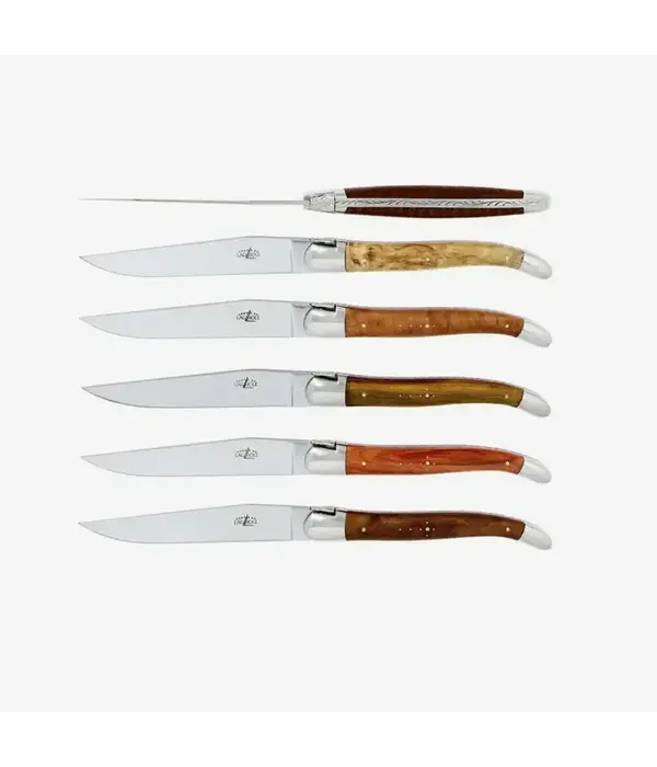 Forge de Laguiole Set of 6 Table Knives, Assorted Precious Woods