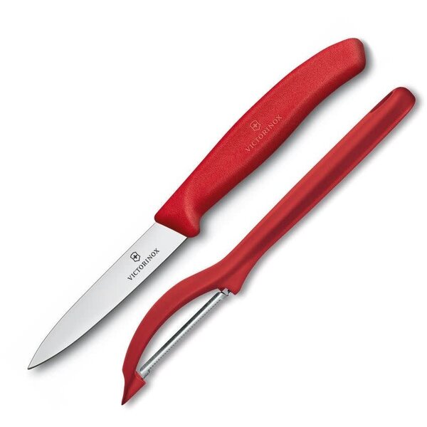 Victorinox 8cm Paring Knife & Peeler Set, Red