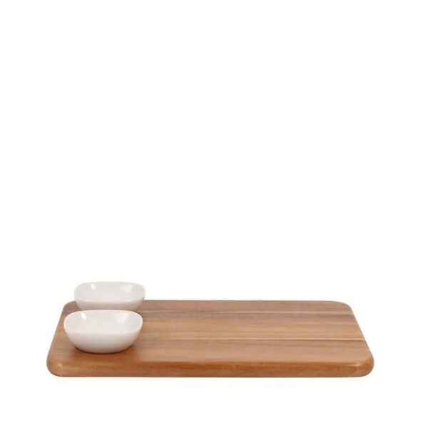 Planche de Service en Acacia avec 2 Bols Blancs