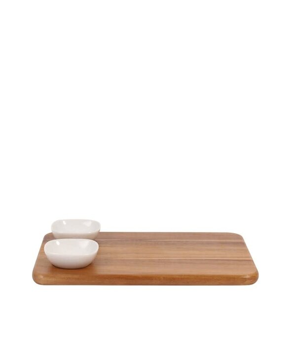 Acacia Serving Board with 2 White Bowls