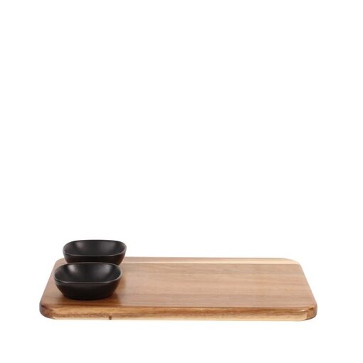 Acacia Serving Board with 2 Black Bowls