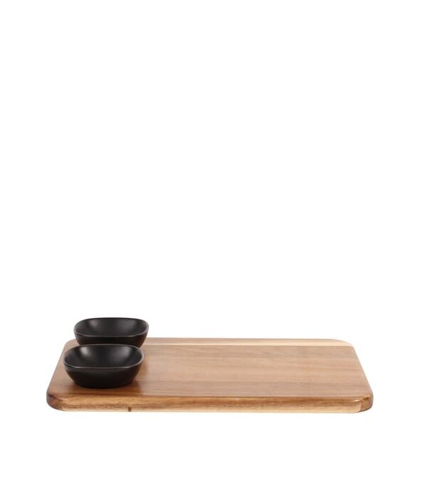Acacia Serving Board with 2 Black Bowls