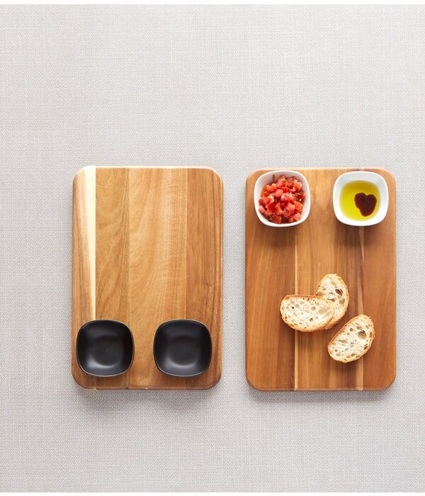 Planche de Service en Acacia avec 2 Bols Noirs