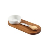 Acacia Serving Board with Butter Knife and White Bowl