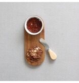 Acacia Serving Board with Butter Knife and White Bowl