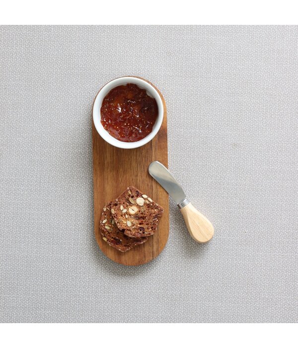 Acacia Serving Board with Butter Knife and White Bowl