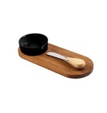 Acacia Serving Board with Butter Knife and Black Bowl