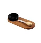 Planche à Servir en Acacia avec Bol Noir et Couteau à Beurre