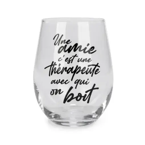Stemless wine glass "A friend is a therapist..."