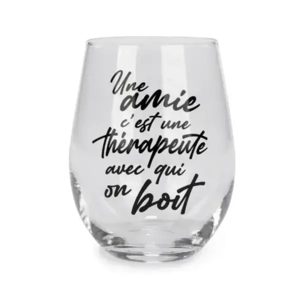 Stemless wine glass "A friend is a therapist..."