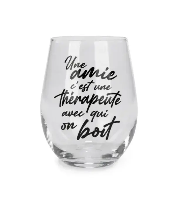 Verre à vin sans pied "Une amie, c'est une thérapeute..."