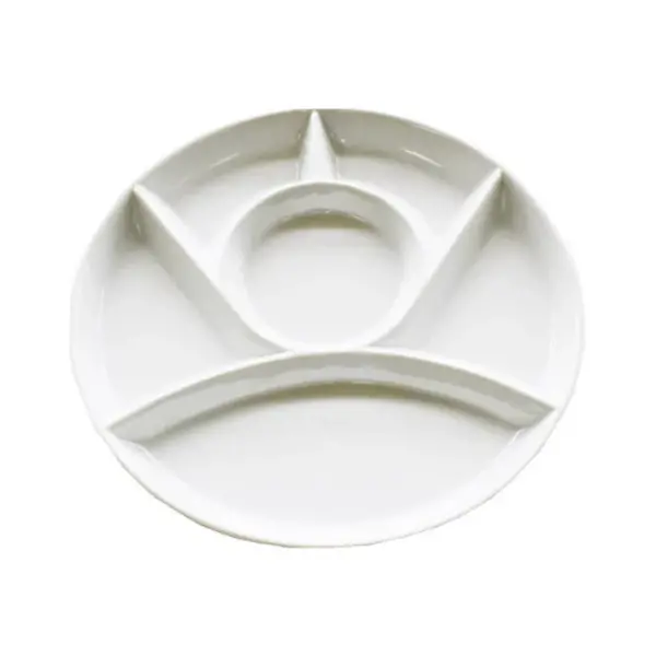 Fondue Plate with 6 Sections, 9.25", White
