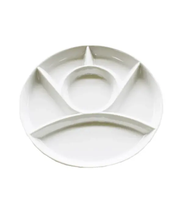 Assiette à fondue 6 divisions 9.25", Blanche
