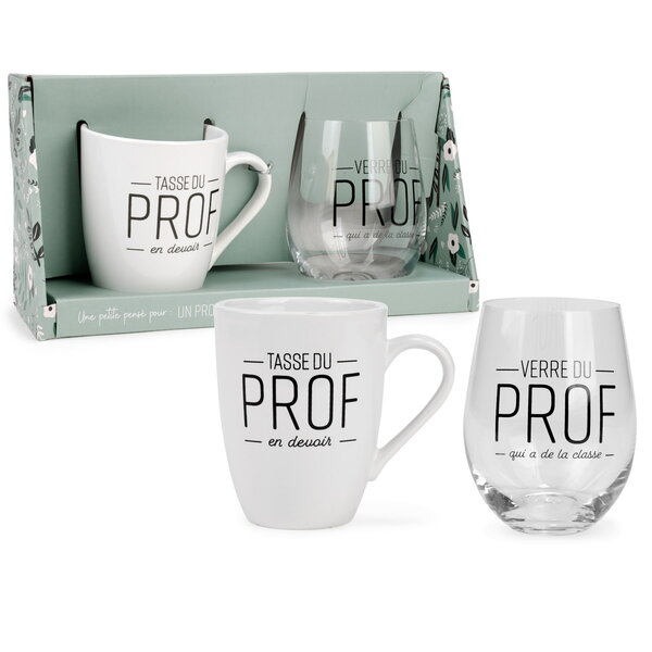 Ensemble de verre à vin et tasse pour professeur