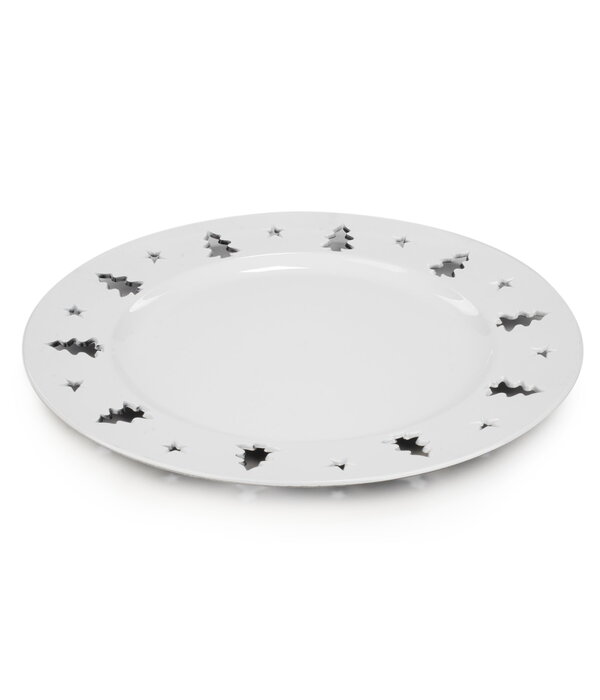 Assiette blanche avec motif de sapins