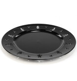Assiette noire avec motif de sapins