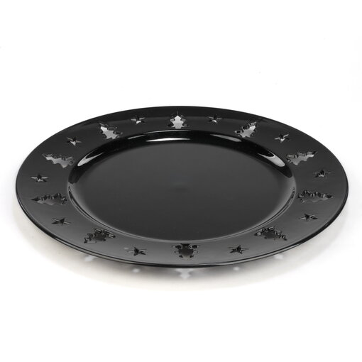 Assiette noire avec motif de sapins