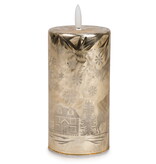 Chandelle dorée maison enneigée 6", sans flamme