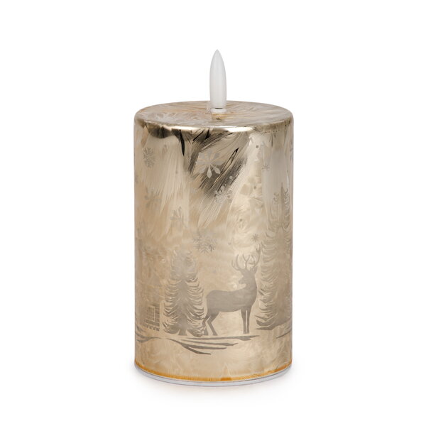 Chandelle dorée maison enneigée 5", sans flamme