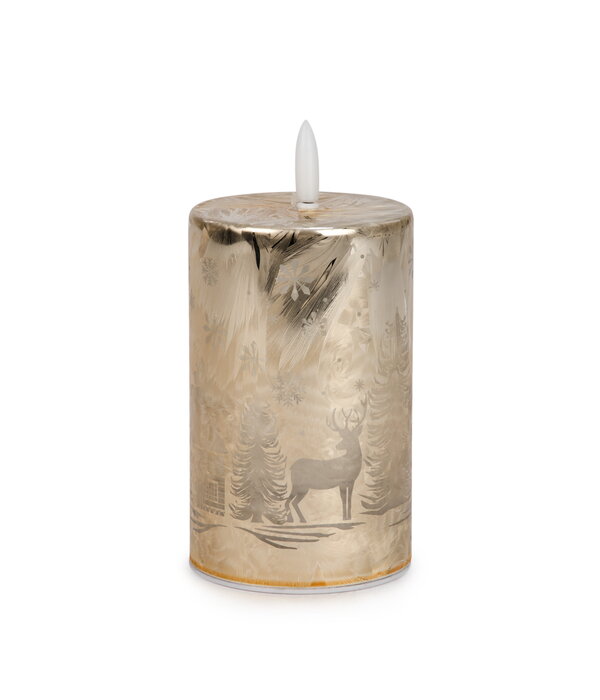 Chandelle dorée maison enneigée 5", sans flamme