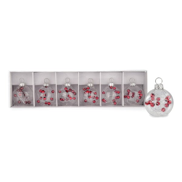 Marque-places boule de Noël transparente avec boules rouges, ens/6