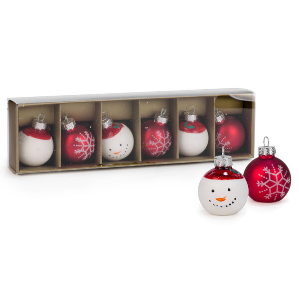 Marque-places boule de Noël rouge et bonhomme de neige, ens/6