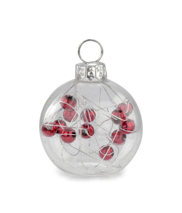 Clear Christmas Ornament Place Card Holders with Red Balls, Set of 6